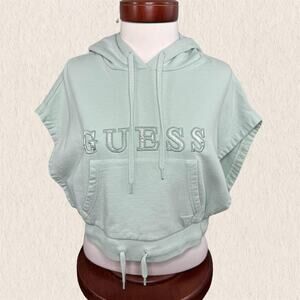 Guess Mint‎ Green Y2K Sleeveless Cropped Hoodie Logo Top Size M - Sporty Bratz